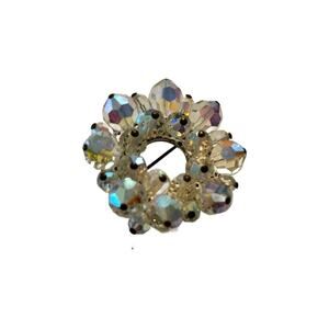 Vintage Aurora Borealis Cluster Wreath Brooch with Austrian Crystals